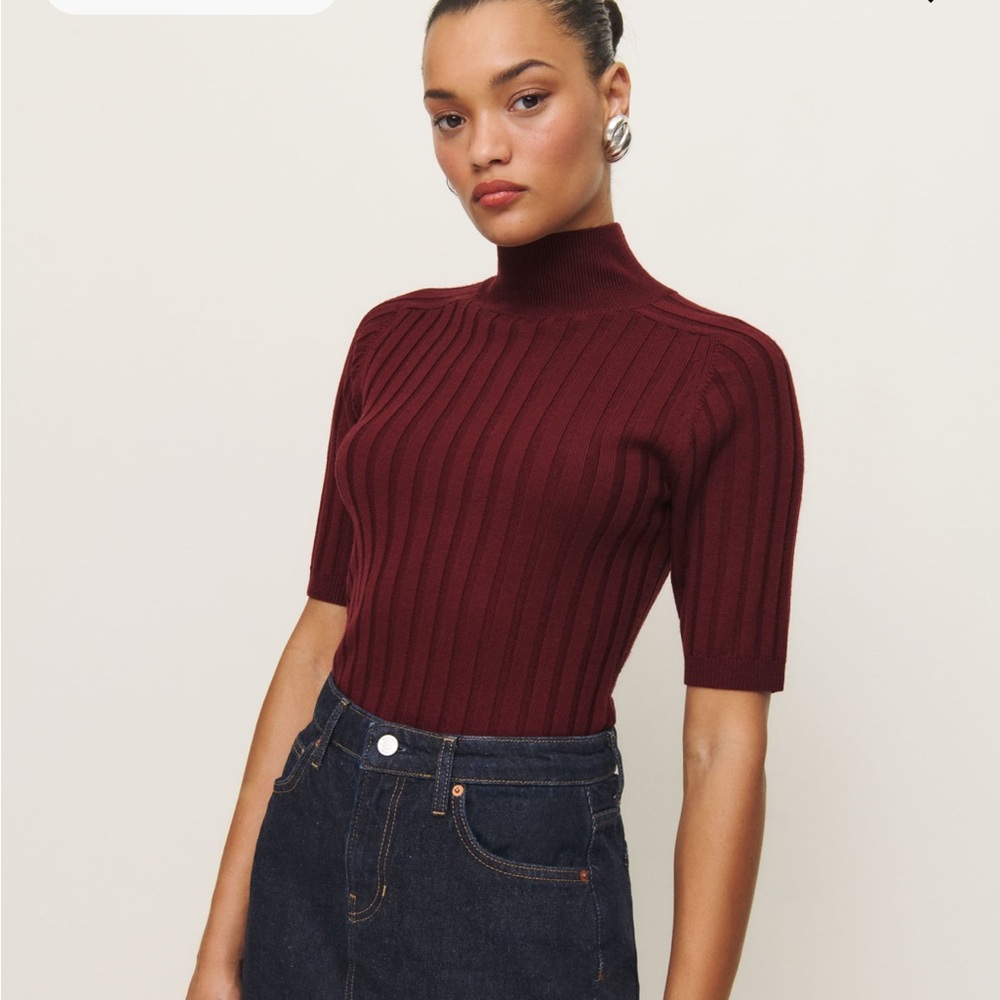 Reformation Ribbed Mock Neck Sweater in Burgundy